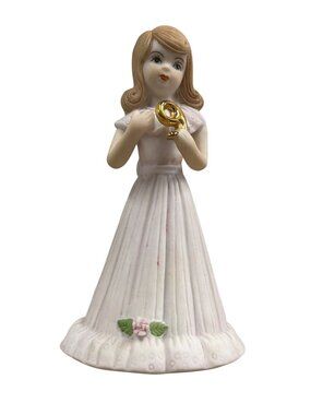 Growing Up Birthday Girl Figurine Age 9 Enesco 1981 Ceramic Blonde Girl In White